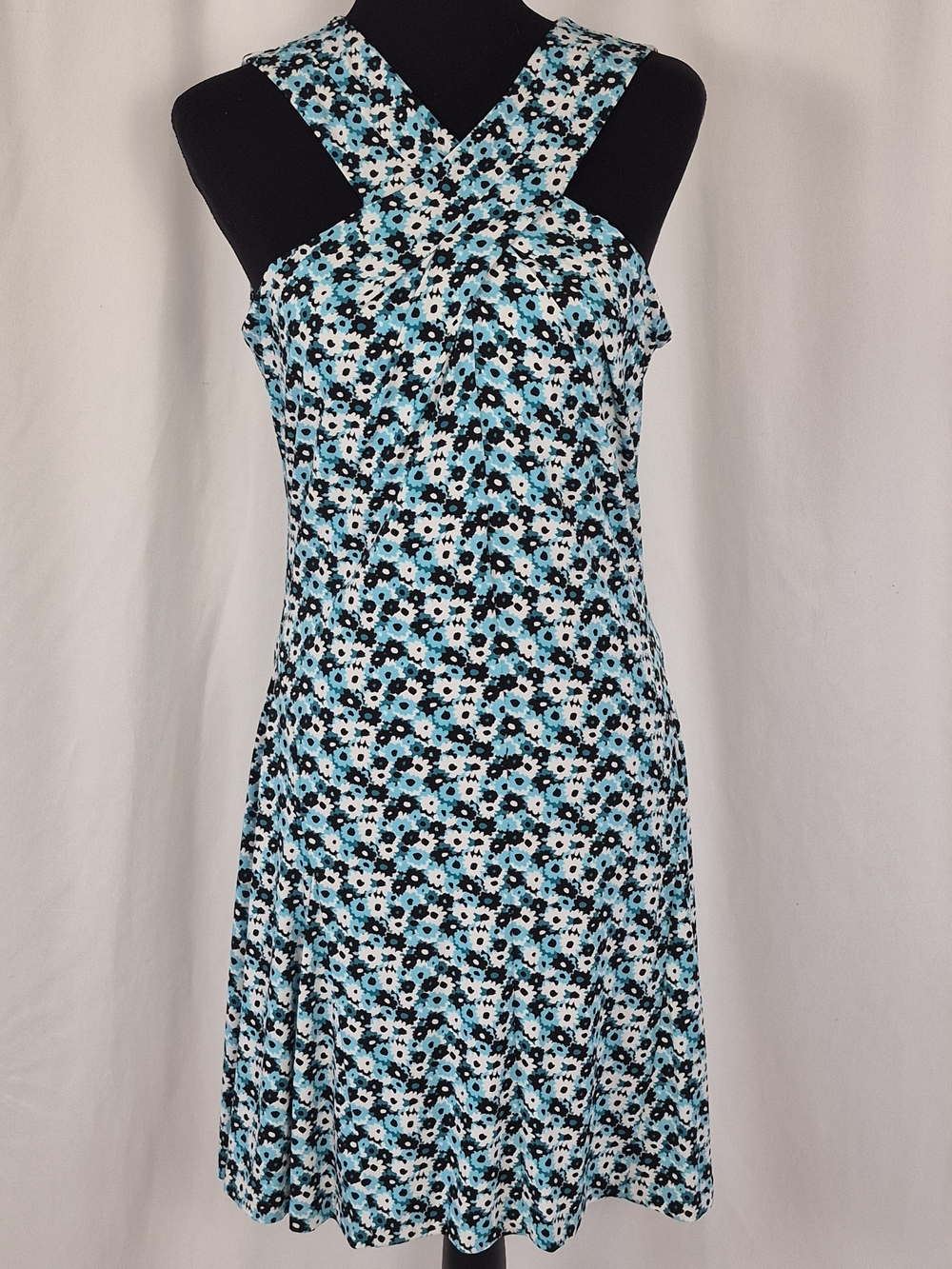 MICHAEL Michael Kors Quinn Sleeveless Cross-Neck Flared Floral Dress - Size M